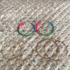 Vibrant Multicolor and Gold Hoop Earrings Set